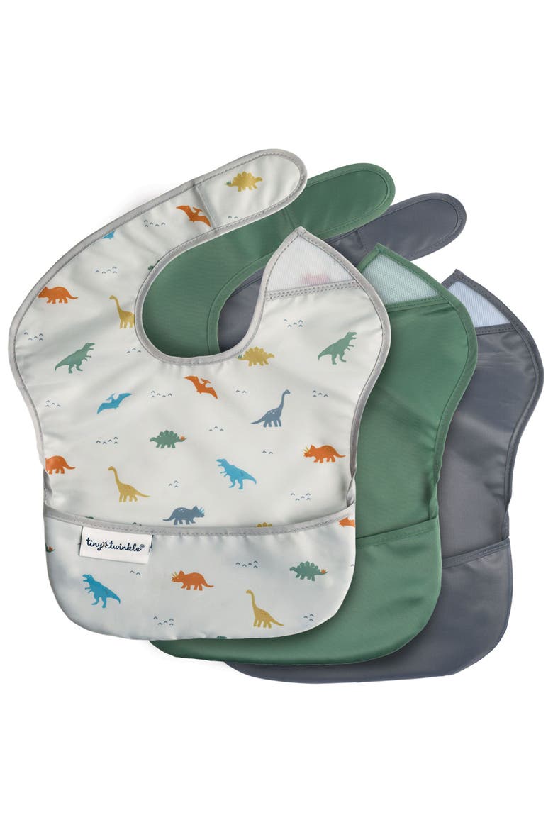 Mess-Proof and Waterproof Baby Food  BPA-Free Bib w/Adjustable Closure 3pc - Solids, Main, color, Dinosaur