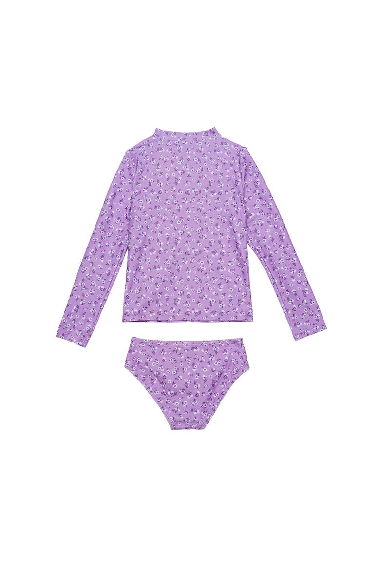 Ditsy Floral Long Sleeve Rash Guard Set, Alternate, color, Violet