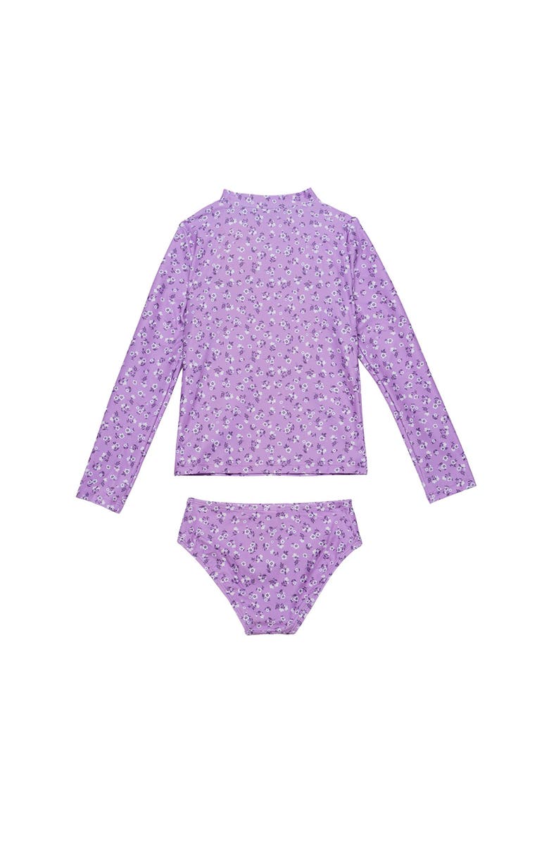 Gottex Kids Ditsy Floral Long Sleeve Rash Guard Set, Alternate, color, Violet