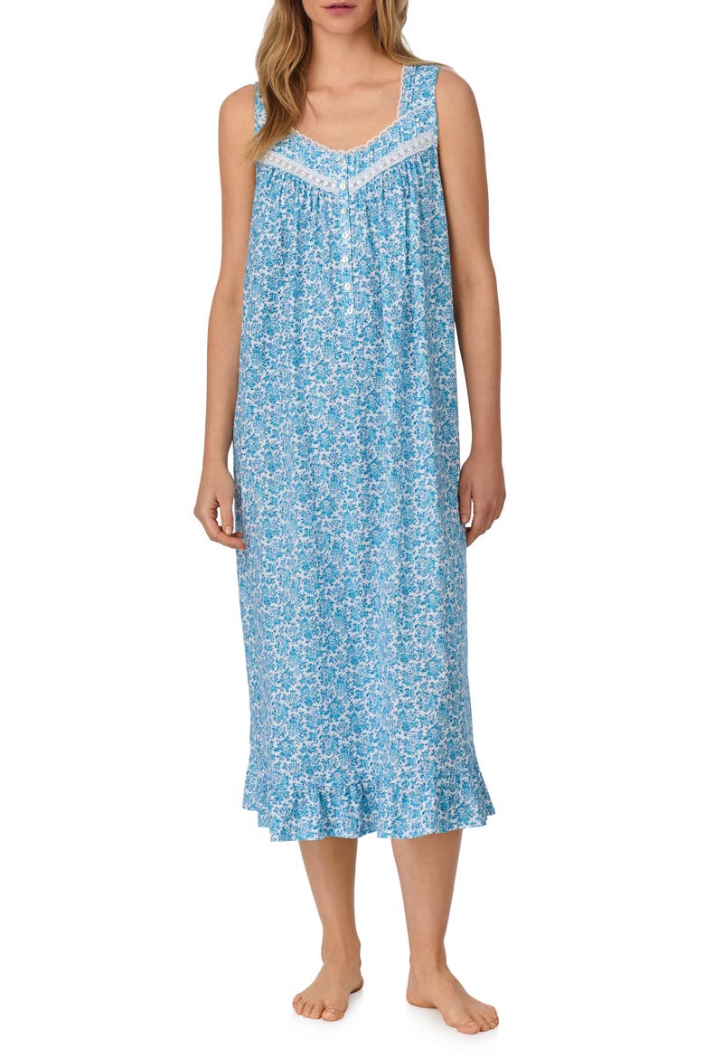Sleeveless Cotton Ballet Nightgown, Main, color, WHITE/AQUA
