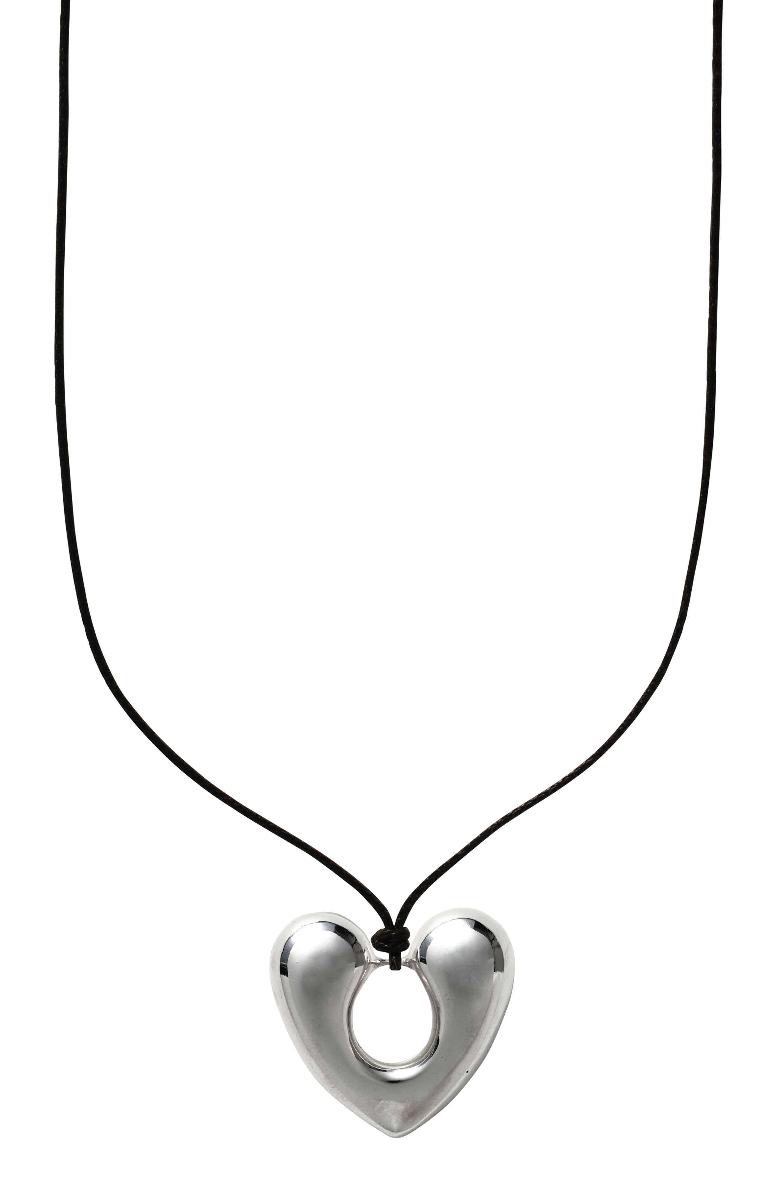 Annika Inez Open Heart Pendant Necklace in Silver 