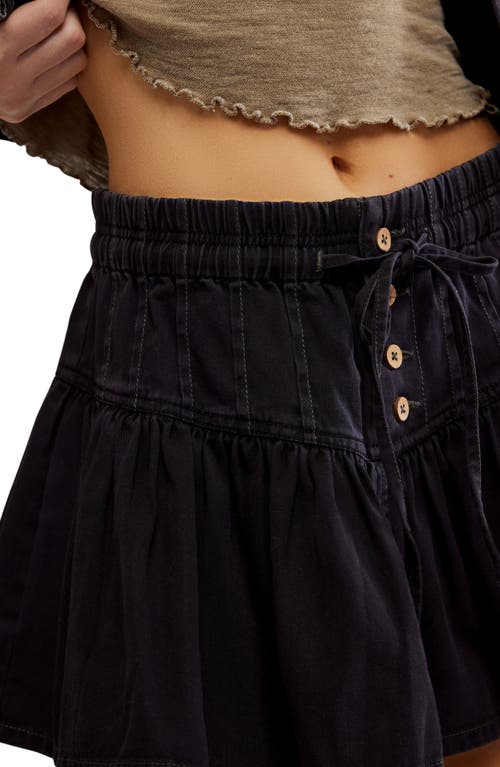 Free People Roselle Drawstring Denim Miniskirt In Black