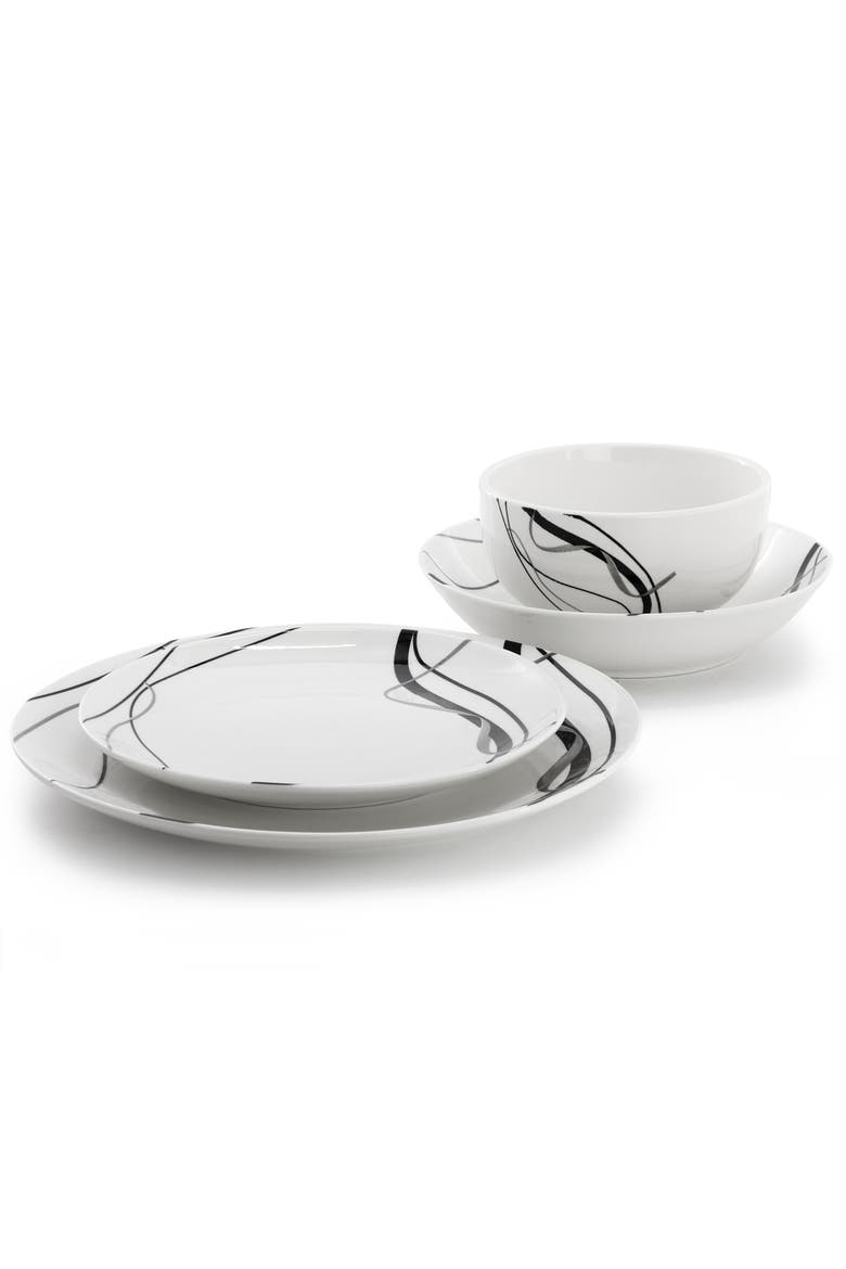 Sarah 24 Piece Porcelain Double Bowl Dinnerware Set, Service for 6, Alternate, color, White