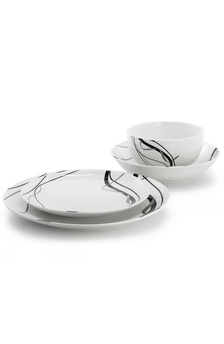 Elama Sarah 24 Piece Porcelain Double Bowl Dinnerware Set, Service for 6, Alternate, color, White