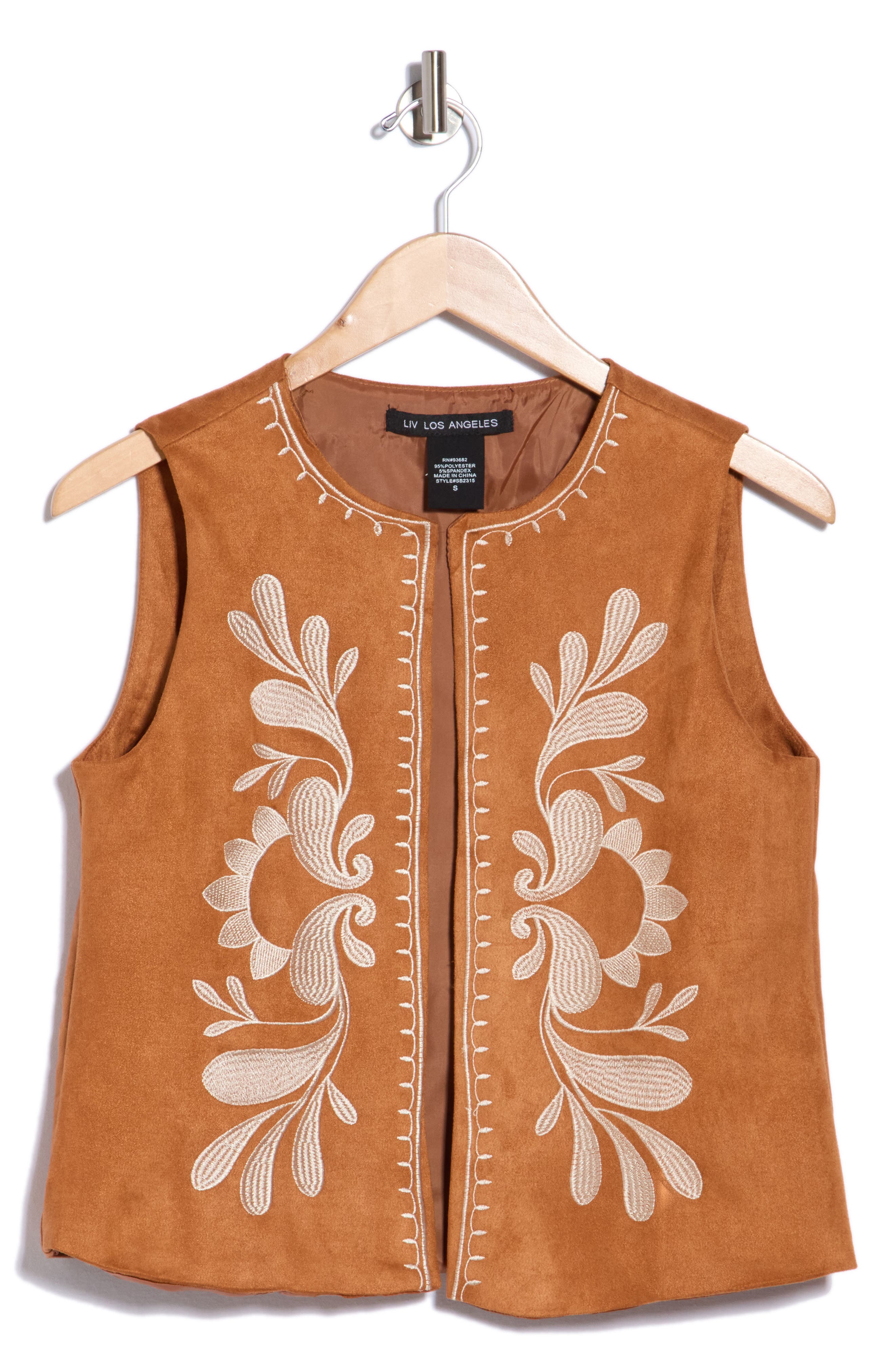 Embroidered Faux Suede Vest