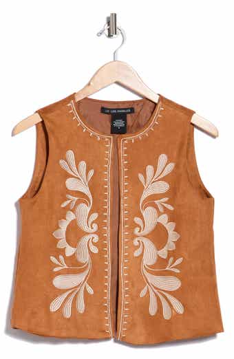 Embroidered Faux Suede Vest