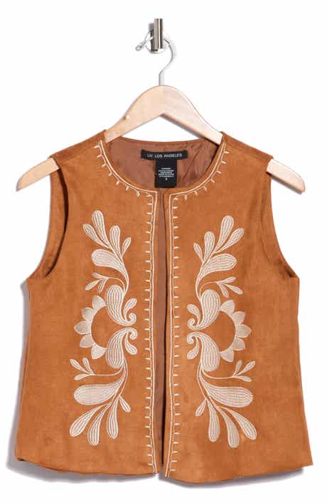 Embroidered Faux Suede Vest
