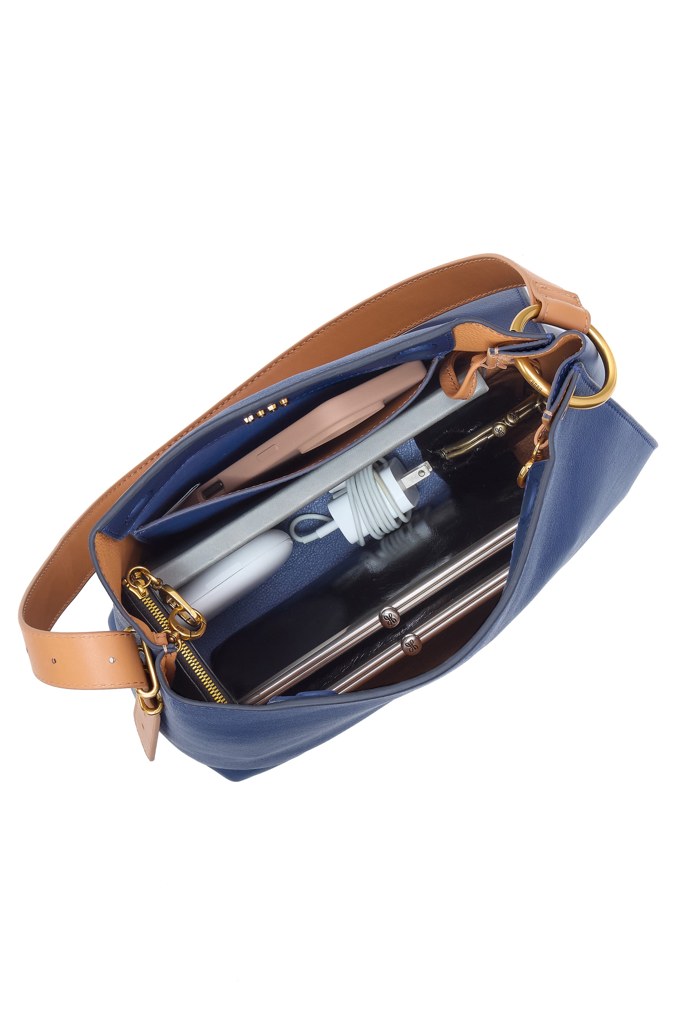 Rayna Leather Shoulder Bag, Alternate, color, NAVY HORIZON