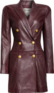 L'AGENCE Tora Double Breasted Long Sleeve Leather Tuxedo Dress