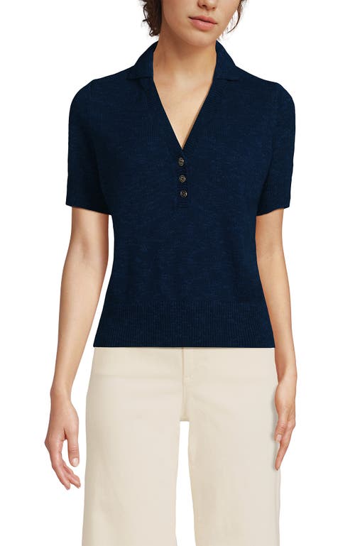 Lands' End Cotton Blend Short Sleeve Polo Sweater In Blue