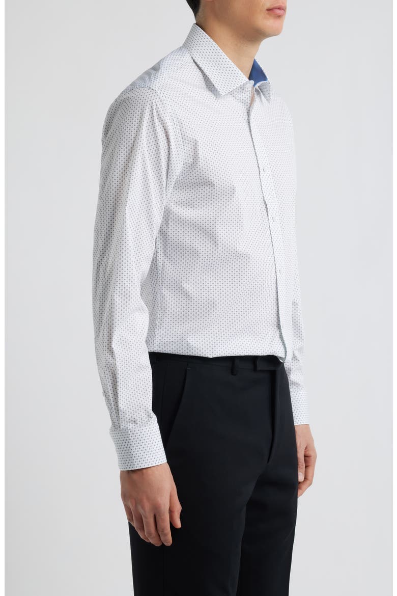 Paris Modern Fit Neat Floral Print Cotton Dress Shirt, Alternate, color, WHITE