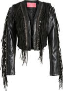 AZALEA WANG Fringe & Rivet Detail Faux Leather Jacket