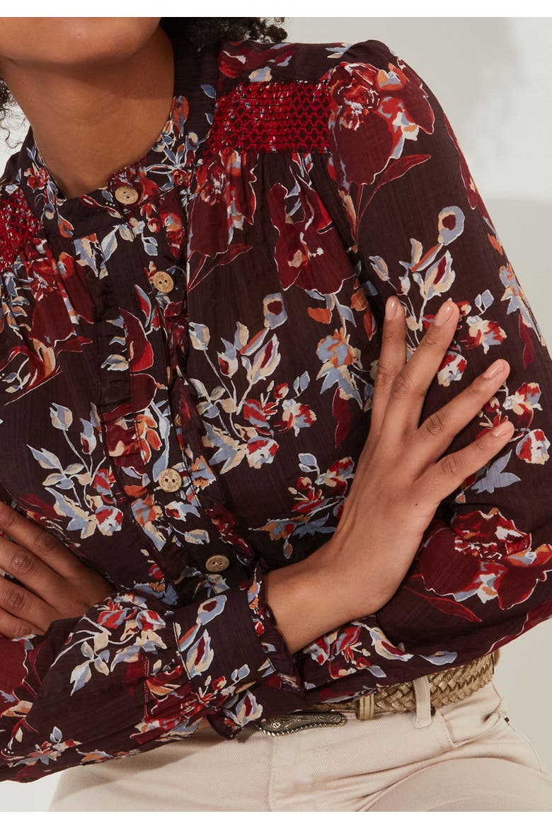Sheer Button Front Blouse, Alternate, color, MULBERRY GARDEN