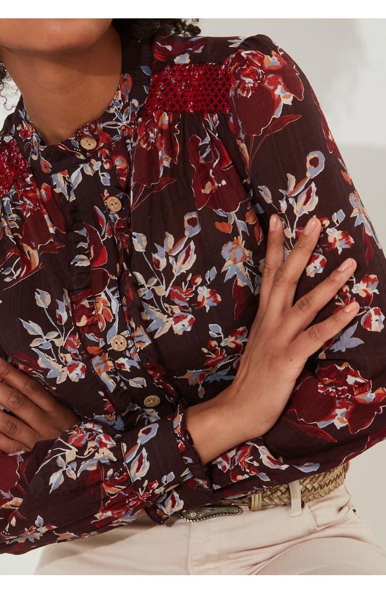Joe Browns Sheer Button Front Blouse, Alternate, color, Mulberry Garden