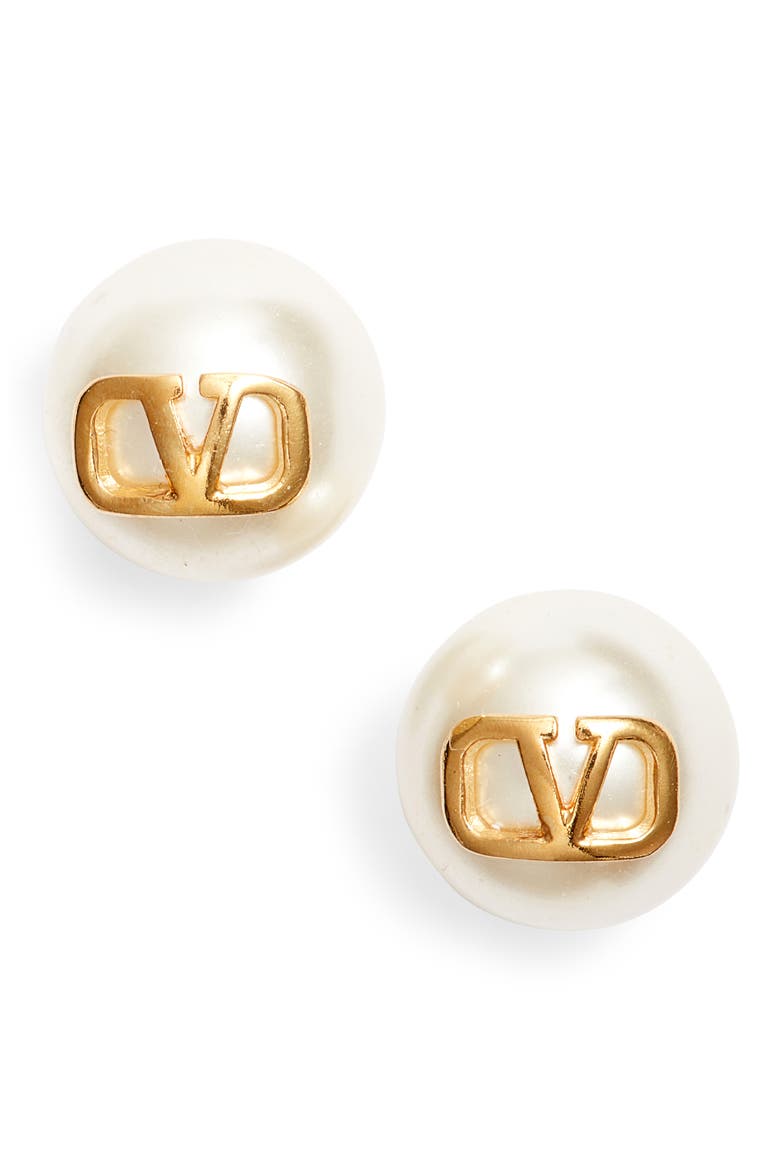 VLOGO Imitation Pearl Stud Earrings, Main, color, ORO 18/CREAM