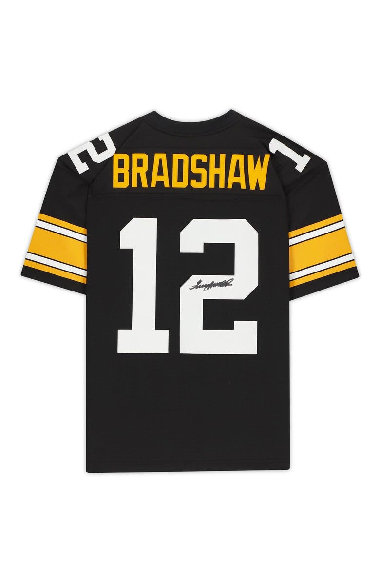 FANATICS AUTHENTIC Terry Bradshaw Pittsburgh Steelers Autographed Mitchell & Ness Throwback Black Replica Jersey, Alternate, color, 