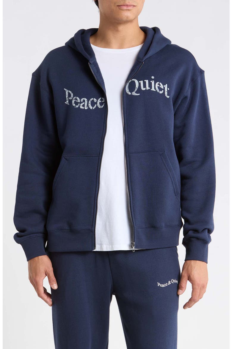Stencil Logo Graphic Zip Hoodie, Main, color, NAVY