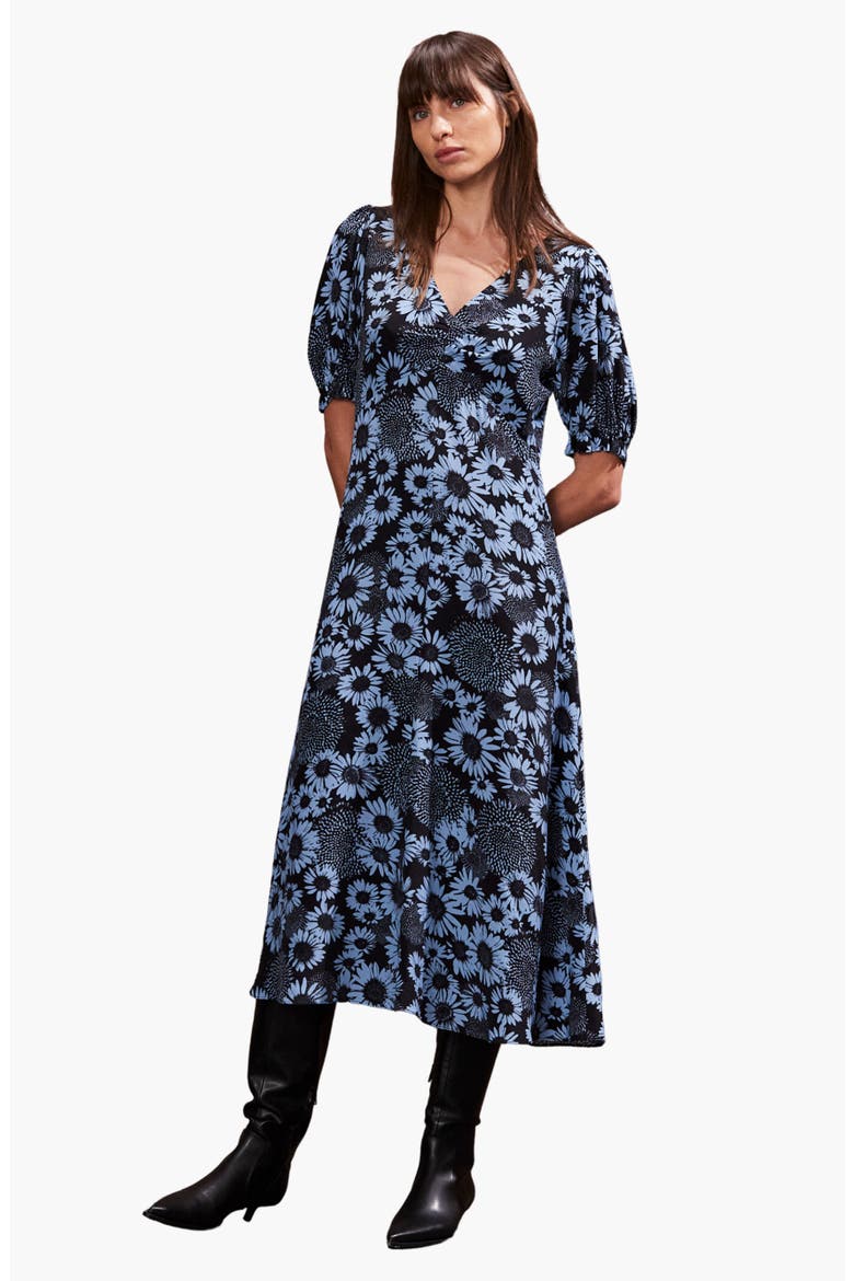 Daisy Print Ruched Front Dress, Main, color, Blue