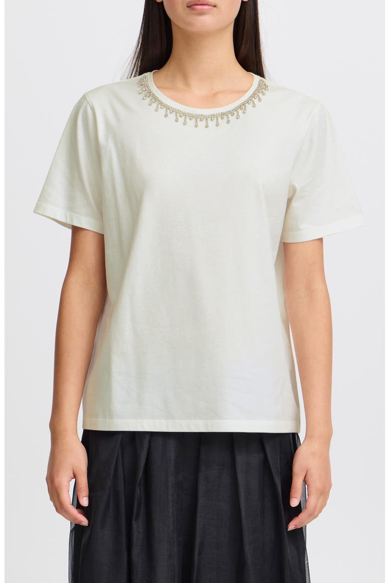 Jeweled Neckline Cotton T-Shirt, Main, color, CLOUD DANCER