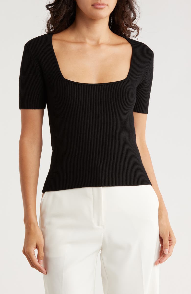 Muse Square Neck Ribbed Crop Top, Main, color, Black