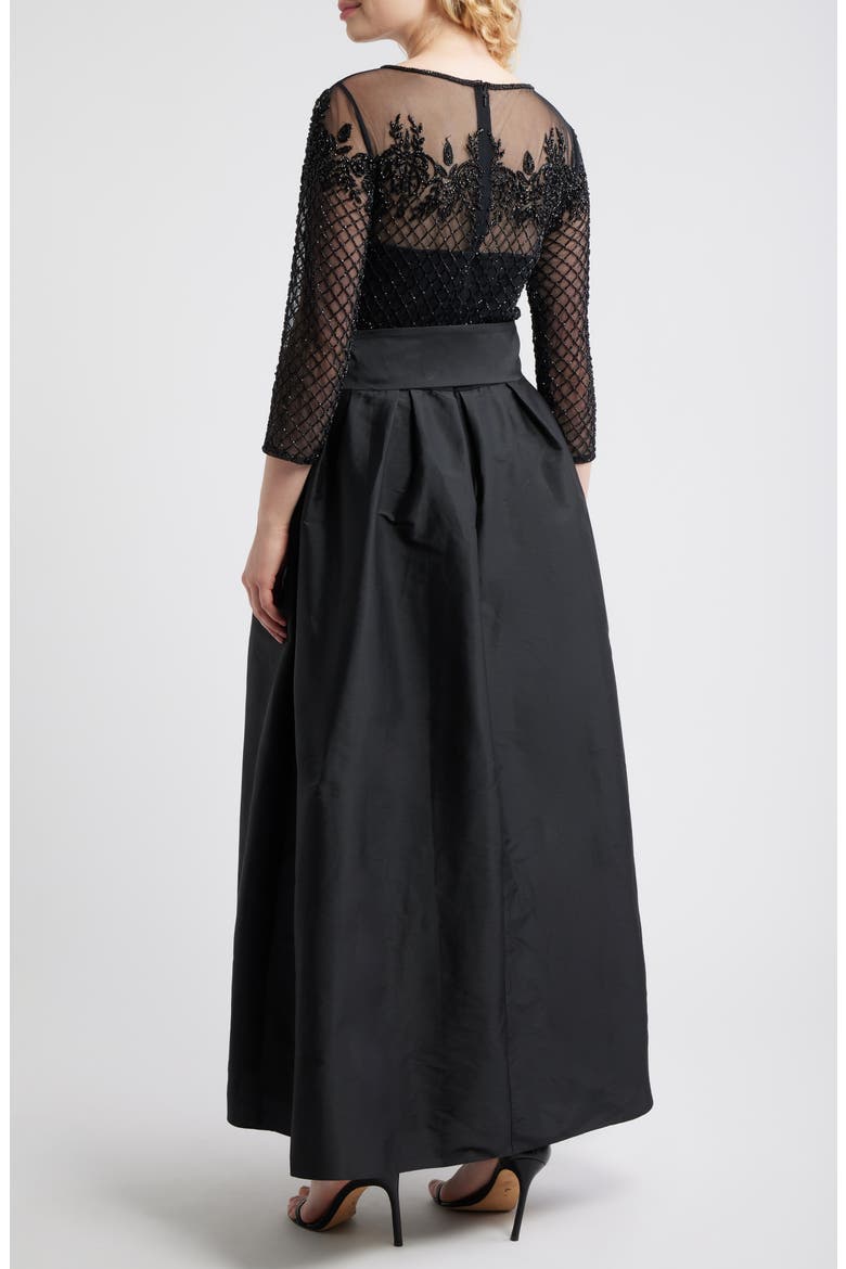 Illusion Neck Beaded A-Line Taffeta Gown, Alternate, color, BLACK