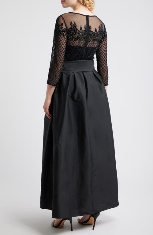 Pisarro Nights Illusion Neck Beaded A-line Taffeta Gown In Black