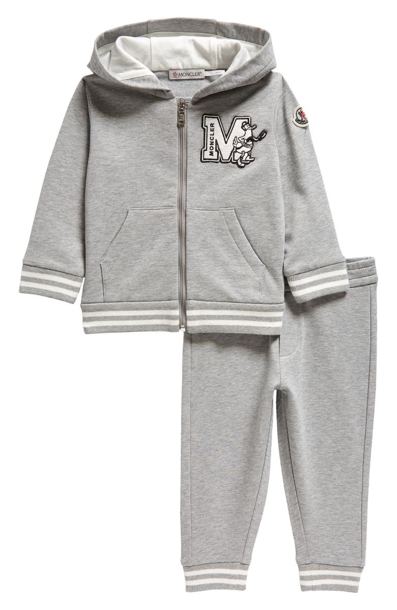 Moncler Kids' Varsity Logo Zip Hoodie & Sweatpants Set, Main, color, 
