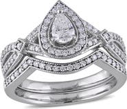 Julianna B. Diamond Pear Halo Vintage Bridal Ring Set 14k
