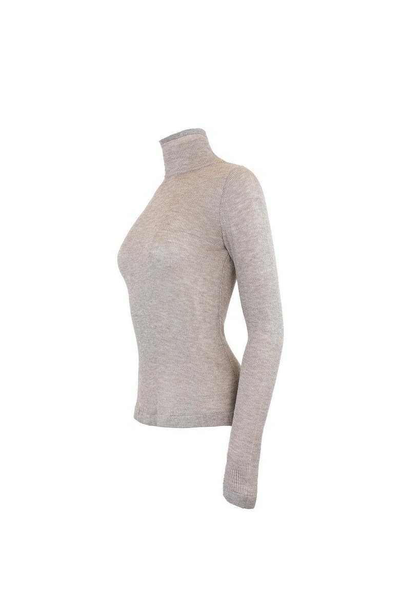 THEO The Label Nomia Sheer Knit Turtleneck, Alternate, color, Heather Grey
