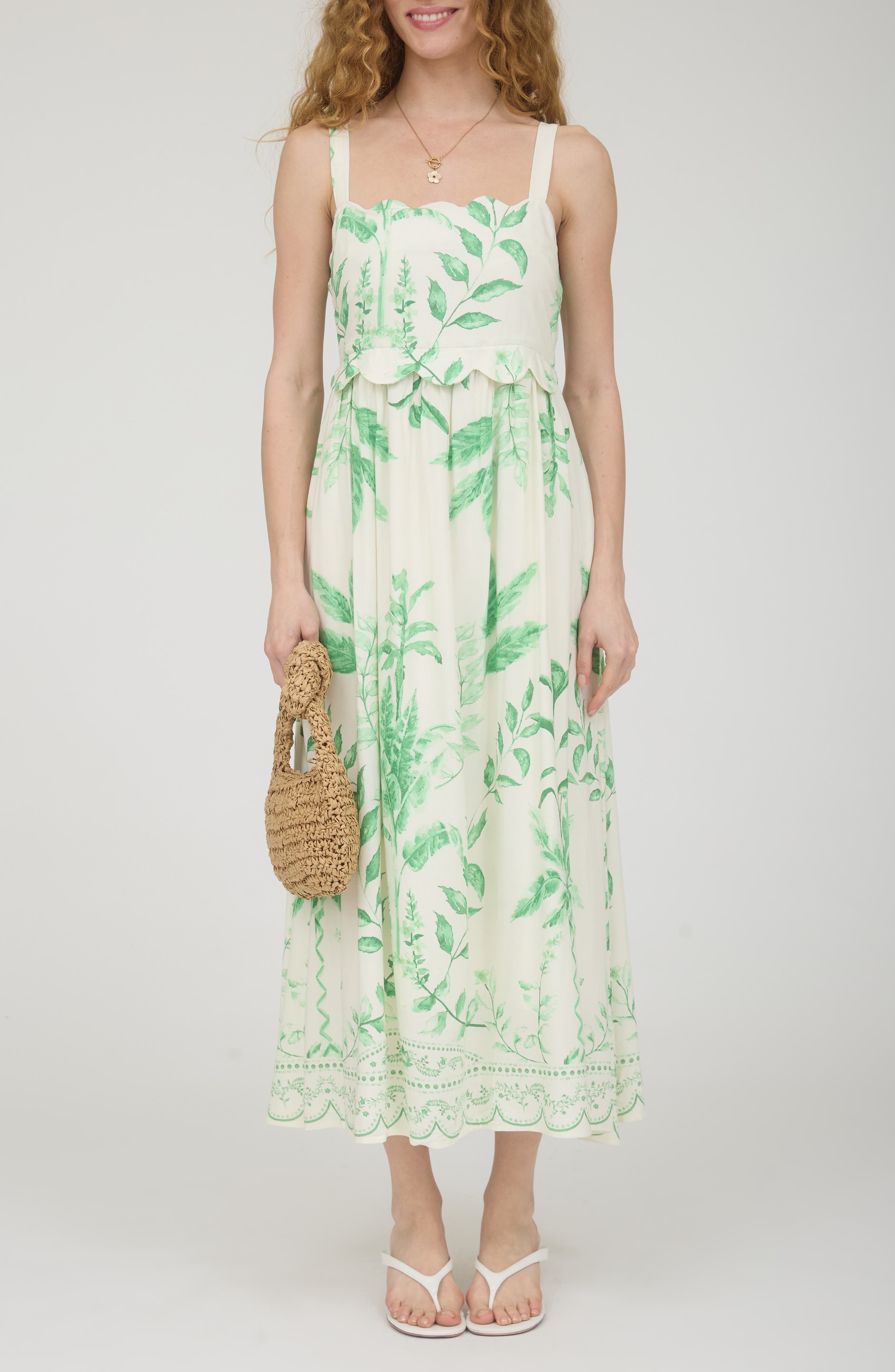 AUGUST SKY Scallop Trim Midi Dress