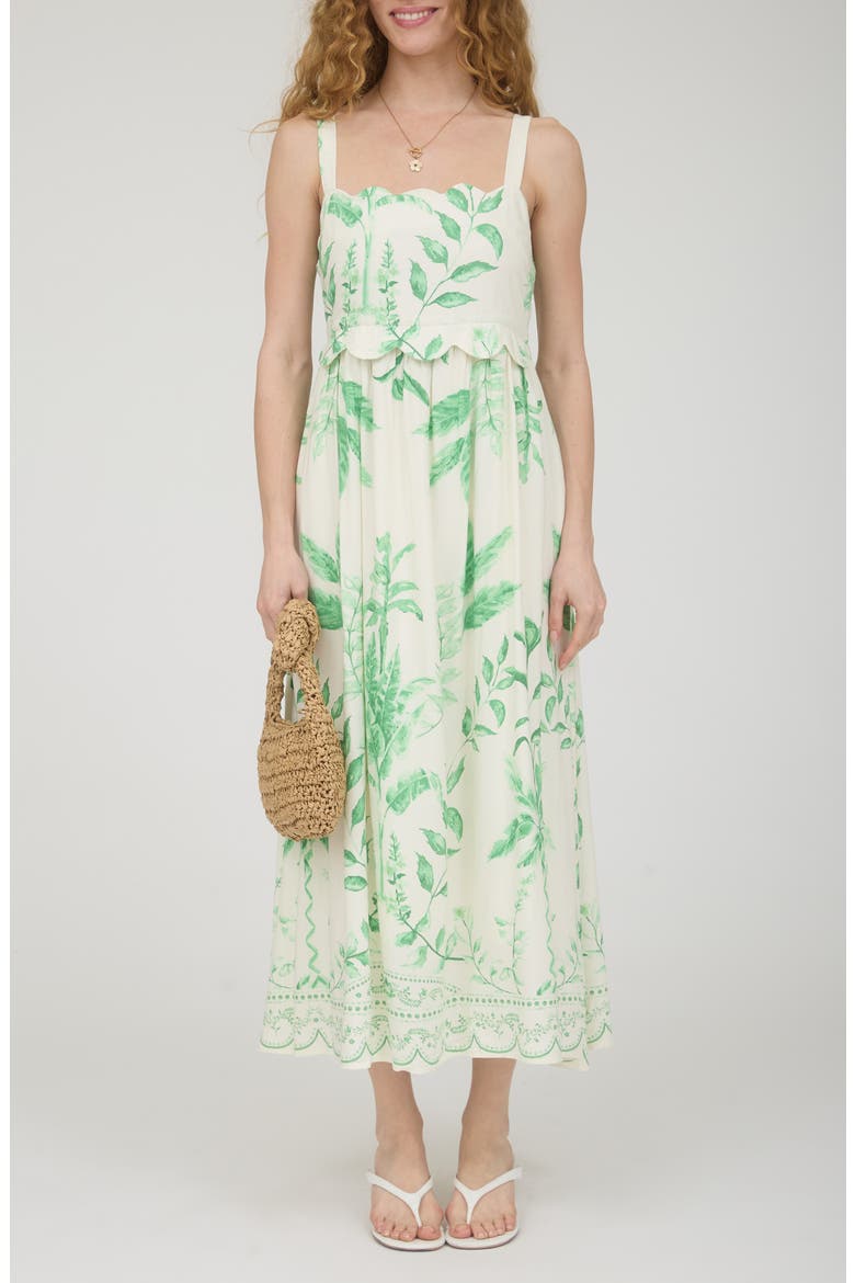 Scallop Trim Midi Dress, Main, color, IVORY/ GREEN
