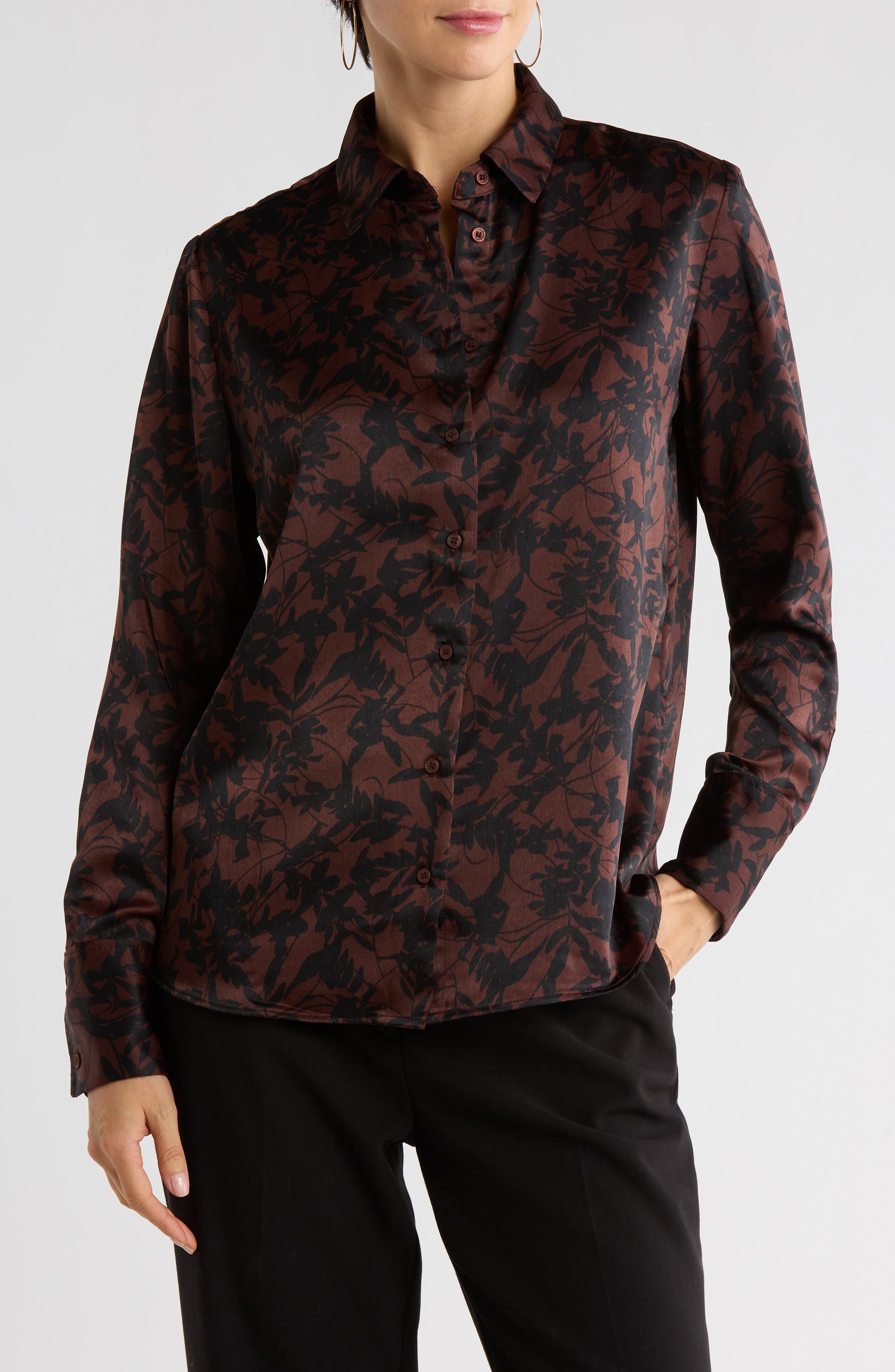 NORDSTROM RACK Satin Long Sleeve Button-Up Shirt