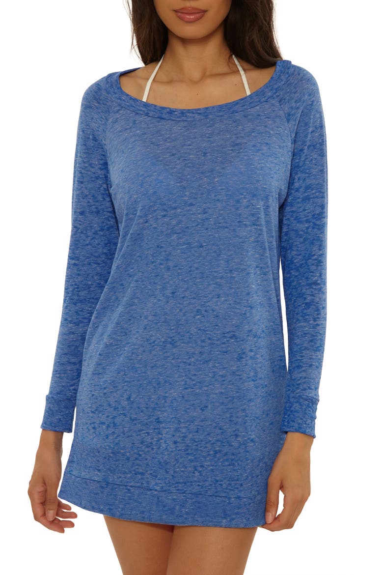Beach Date Long Sleeve Cover-Up Tunic, Main, color, LAPIS