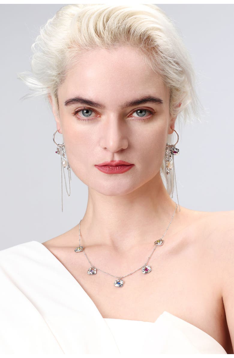 Classicharms Iris Freshwater Pearl and Cubic Zirconia Radiant Reverie Cascade Hoop Earrings, Alternate, color, Silver/Hot Pink