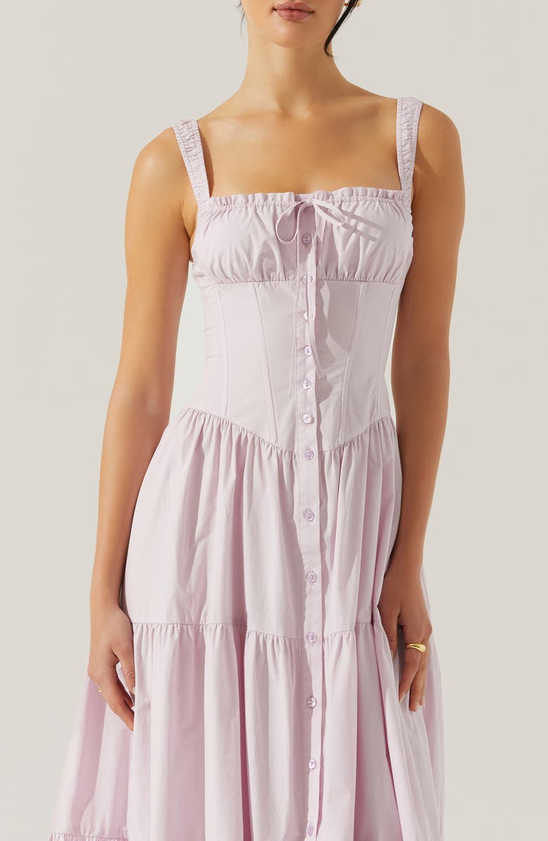 ASTR the Label Temperance Tiered Corset Midi Dress, Alternate, color, Lilac