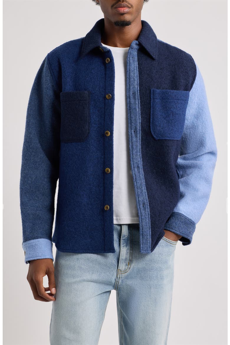 Wool Colorblocked Overshirt, Main, color, DARK NAVY BLUE