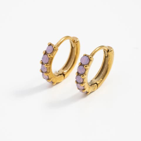 Dainty Pink Opal Hypoallergenic Hoop Earrings