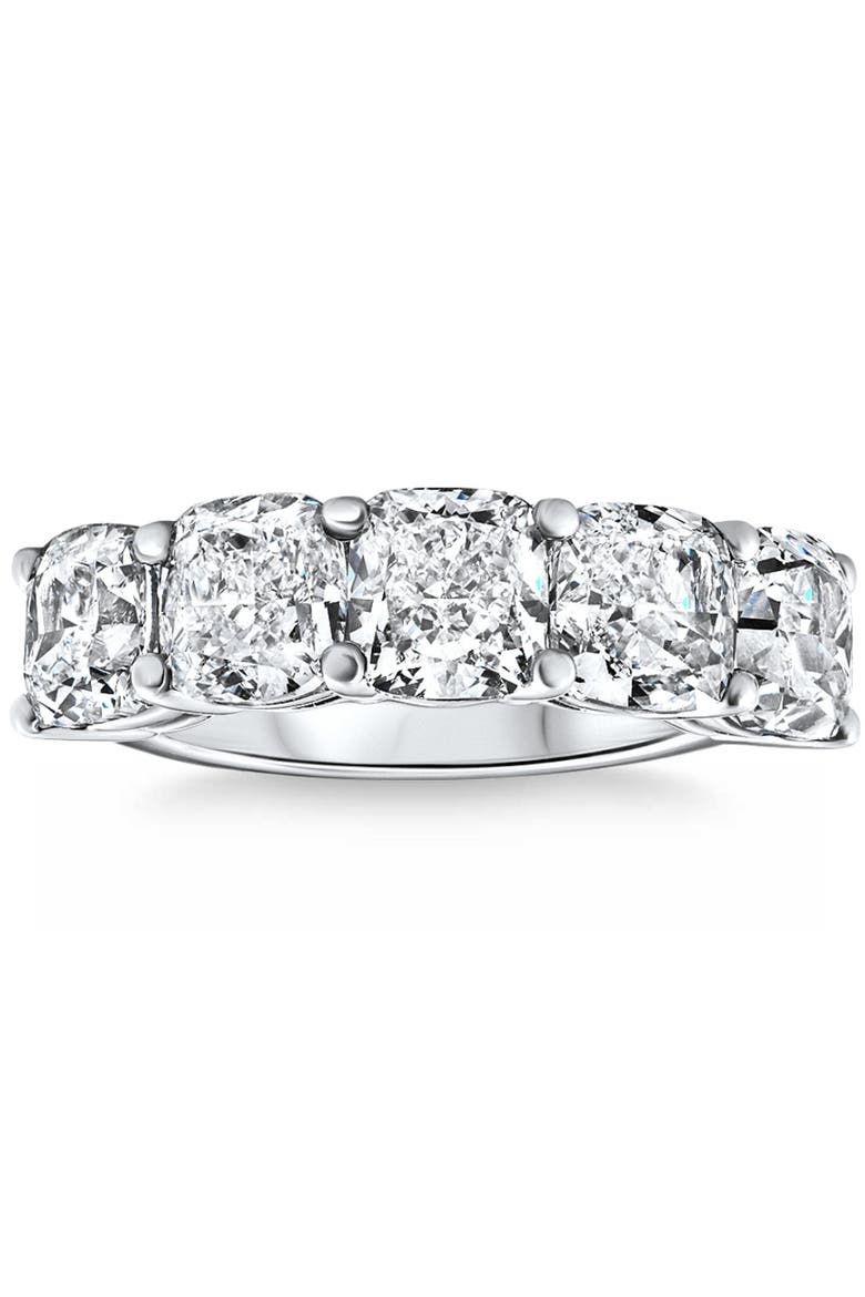 5 1/4Ct Cushion Cut 5-Stone Diamond Wedding Anniversary Ring 14k Gold Lab Grown, Alternate, color, 14k White Gold