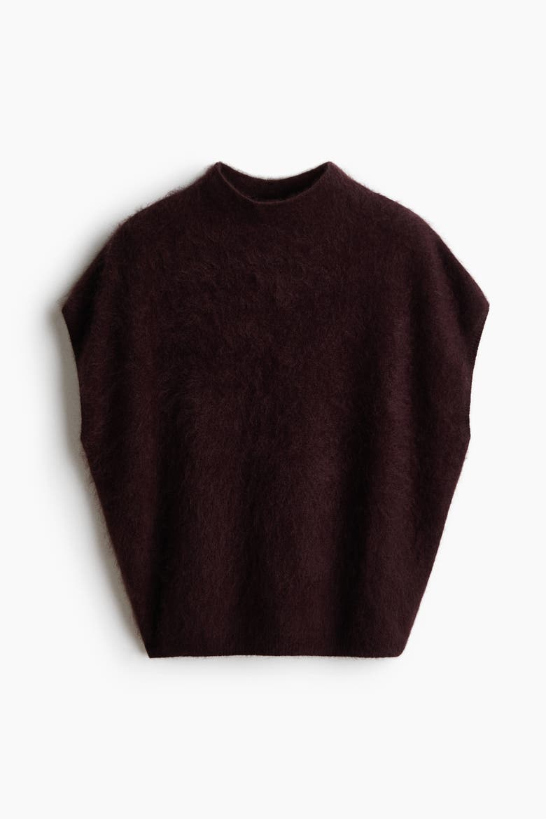 Wool Mock Turtleneck Sweater Vest, Alternate, color, Dark brown