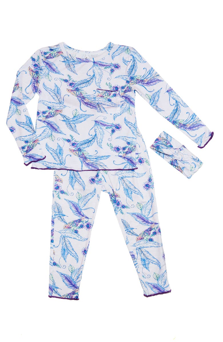 Baby Grey by Everly Grey Charlie Sparrow Fitted Two-Piece Pajamas & Head Wrap Set, Main, color,