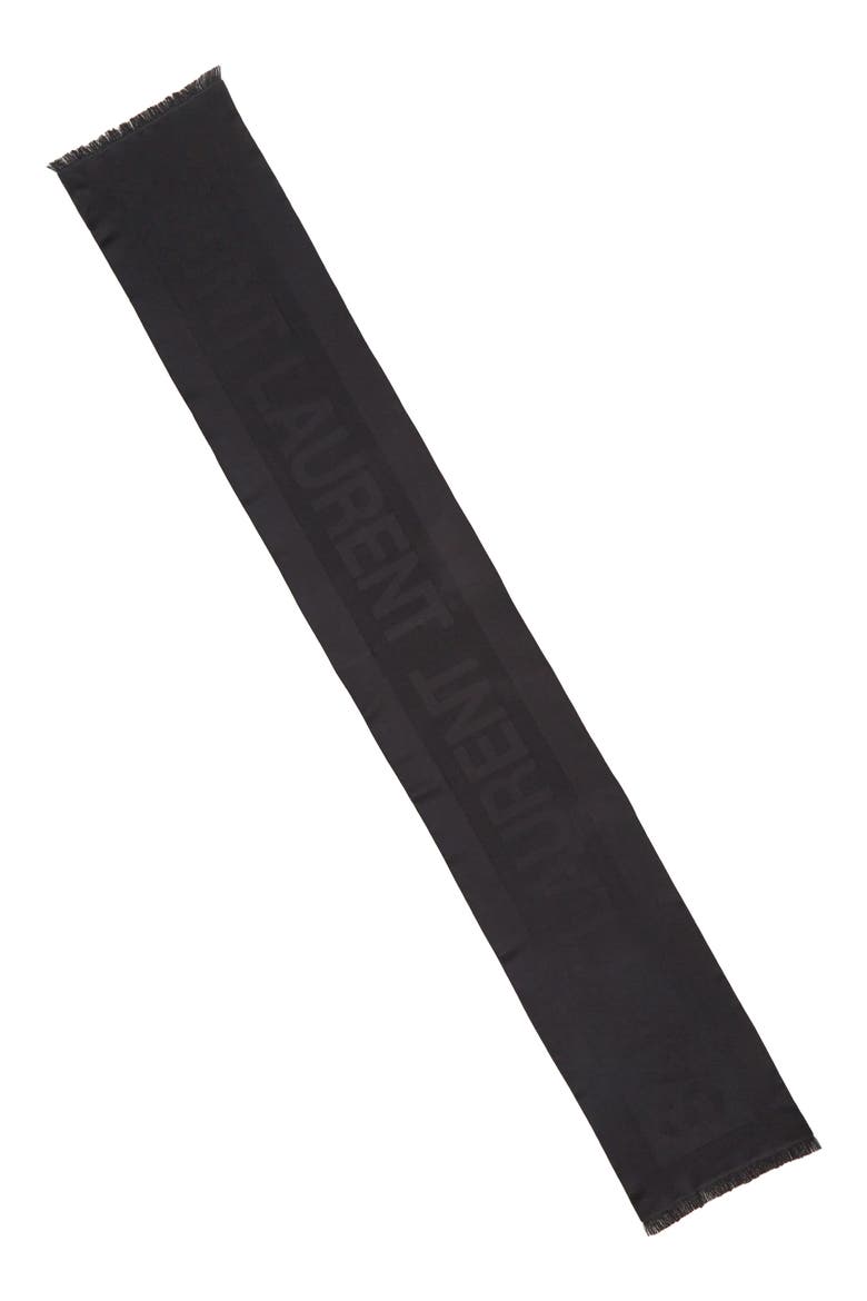 Logo Jacquard Wool Fringe Scarf, Main, color, BLACK