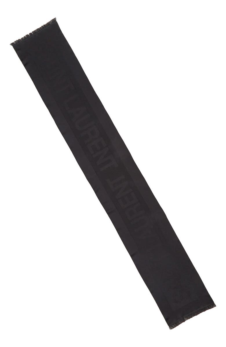 Saint Laurent Logo Jacquard Wool Fringe Scarf, Main, color,