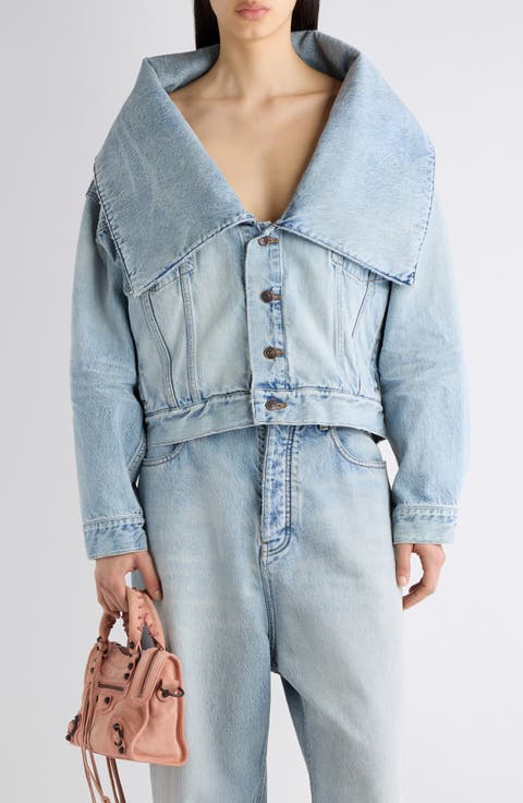 Standing Collar Boxy Denim Jacket