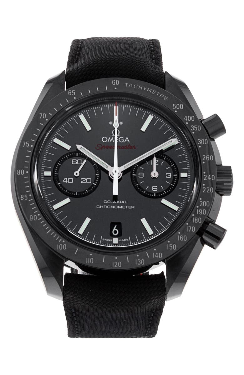 Watchfinder & Co. Omega Preowned Speedmaster Dark Side of the Moon Nylon Strap Chronograph Watch, 44mm, Main, color,