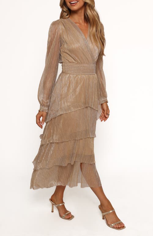 Petal And Pup Petal & Pup Cybil Metallic Long Sleeve Tiered Midi Dress In Brown