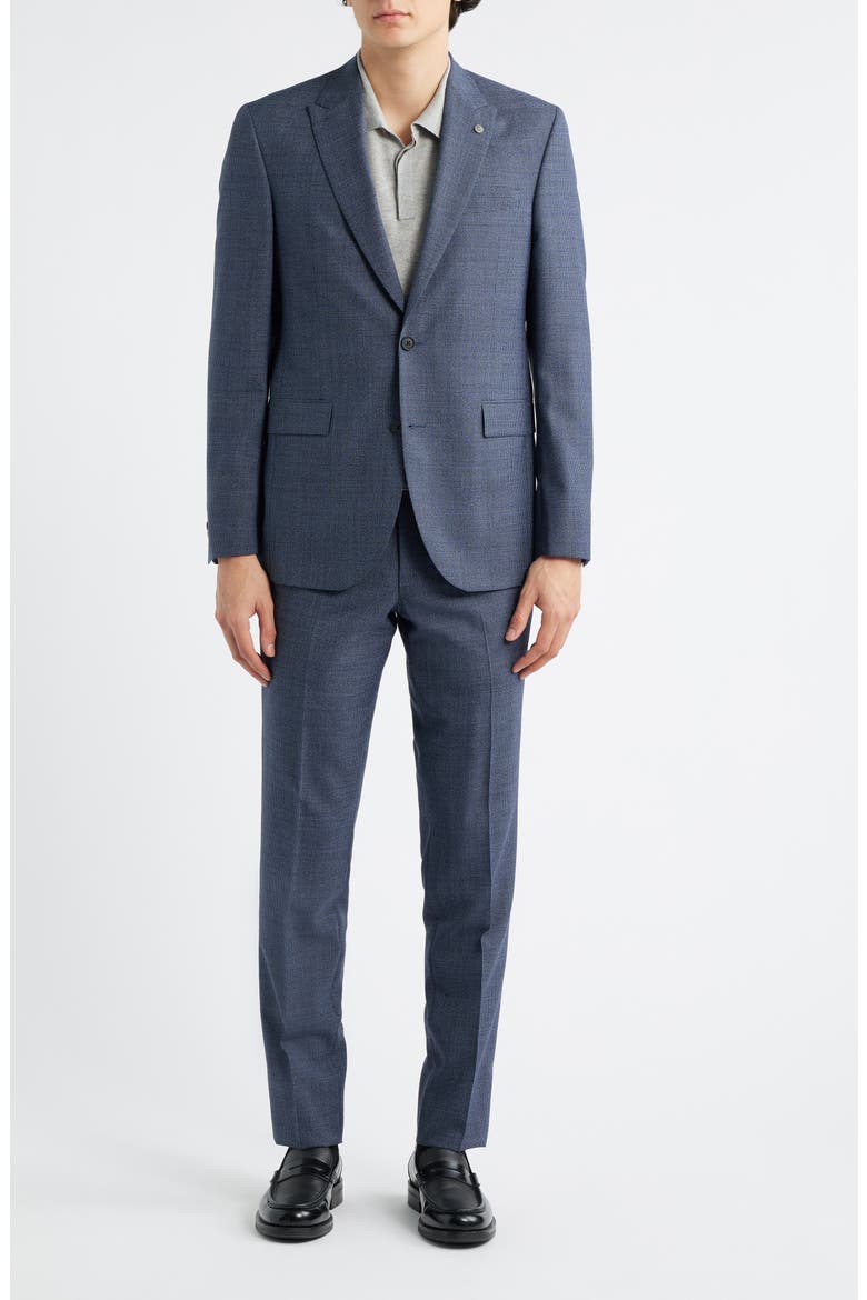 Rawdon Slim Fit Mid Blue Wool Tick Weave Peak Lapel Suit, Alternate, color, MID BLUE