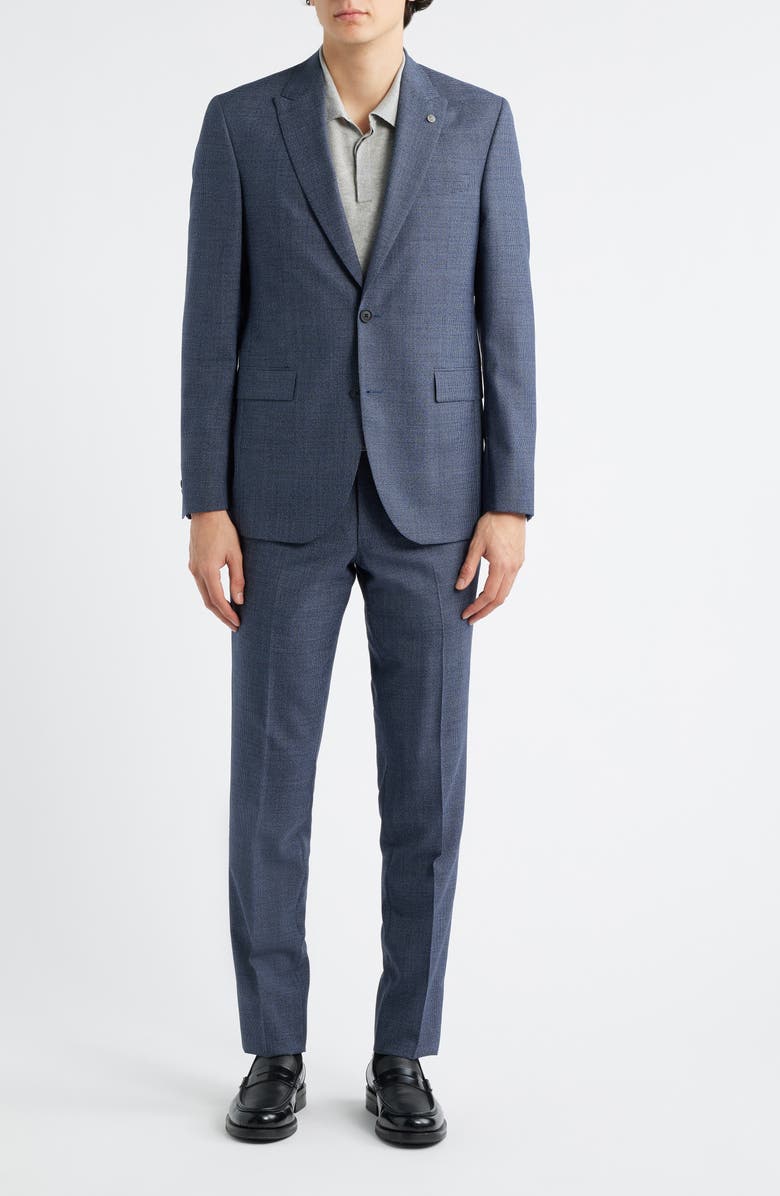 AllSaints Rawdon Slim Fit Mid Blue Wool Tick Weave Peak Lapel Suit, Alternate, color, Mid Blue