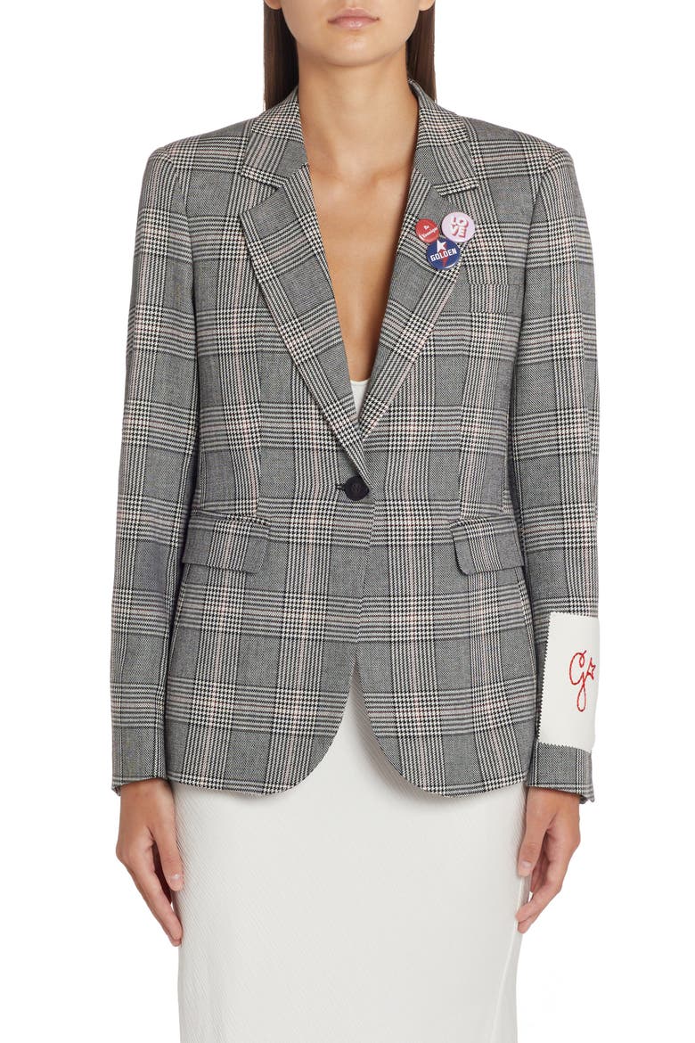 Dune Glen Plaid Virgin Wool Blend Blazer, Main, color, GREY/ BONE WHITE