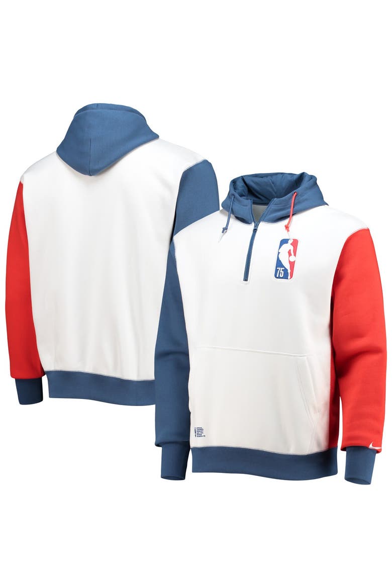 Men's Nike White/Blue NBA Team 31 75th Anniversary Courtside Fleece Half-Zip Hoodie, Main, color, White