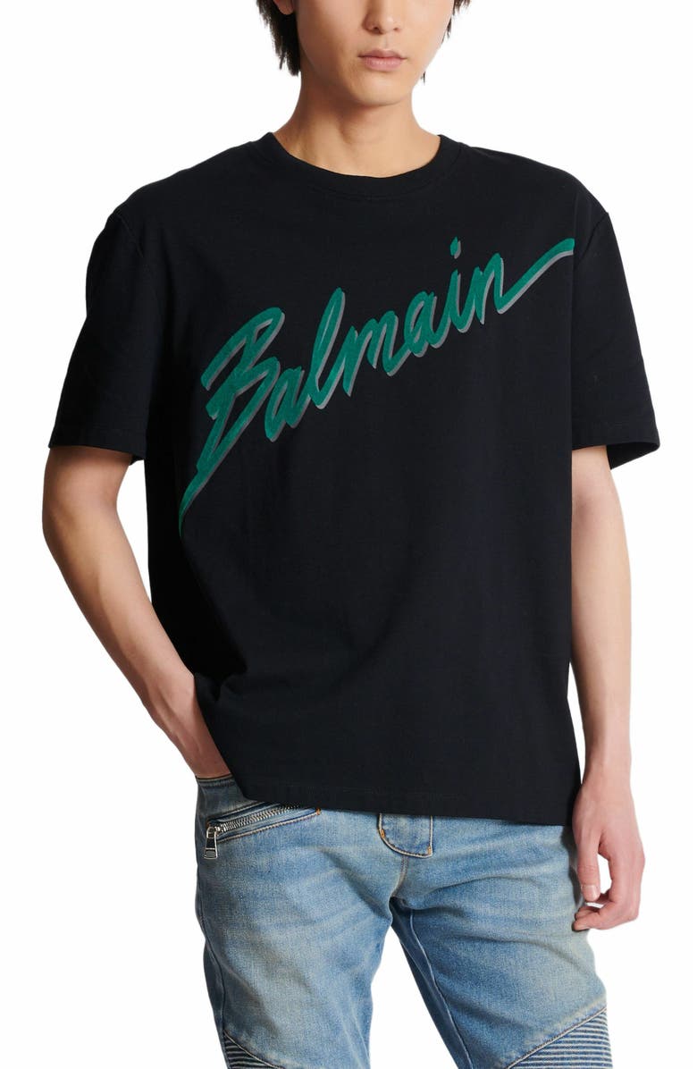 Balmain Lettre Flocked T-Shirt In Cotton, Alternate, color,